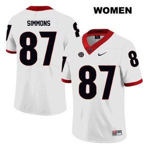 Women's Georgia Bulldogs NCAA #87 Tyler Simmons Nike Stitched White Legend Authentic College Football Jersey YXH3154MN